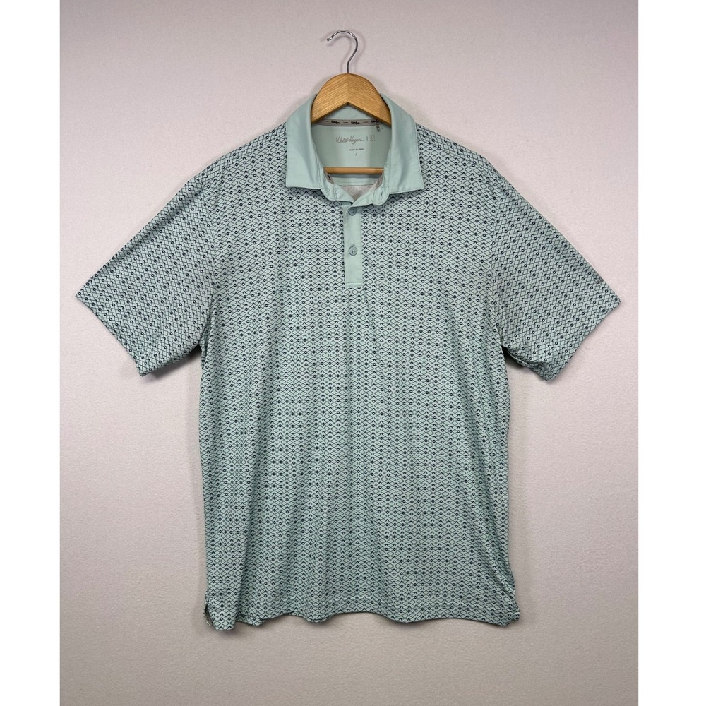 Golfcore Walter Hagen Mens Large Mint Green Geometric Diamond Performance Polo